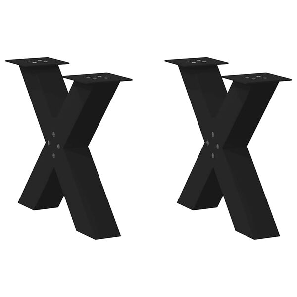 vidaXL P&eacute;s para mesa de centro em formato de X, 2 pe&ccedil;as, preto, 60x (42-43) cm, a&ccedil;o