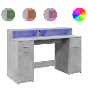vidaXL Secret&aacute;ria luzes LED 140x55x91 cm deriv. madeira cinza cimento