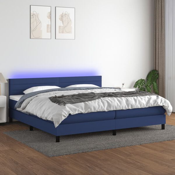 vidaXL Cama box spring c/ colch&atilde;o e LED 200x200 cm tecido azul