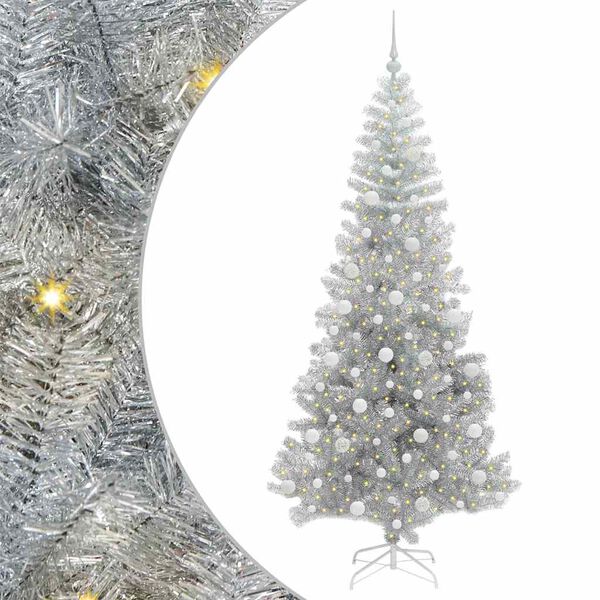 vidaXL &Aacute;rvore de Natal com 300 LEDs com suporte Prateado 210 cm PET