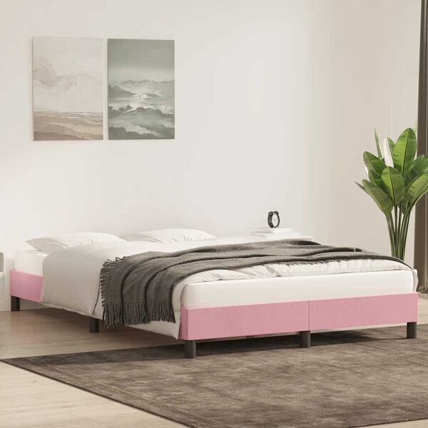 vidaXL Estrutura de cama sem colch&atilde;o 140x220 cm veludo rosa