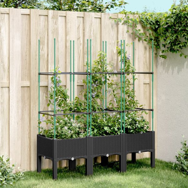 vidaXL Vaso/floreira de jardim c/ treli&ccedil;a 120x40x142,5 cm PP preto