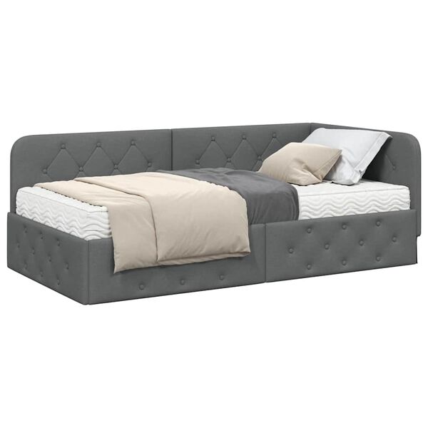 vidaXL Estrutura de Cama de Canto Cinza Escuro 90 x 200 cm tecido