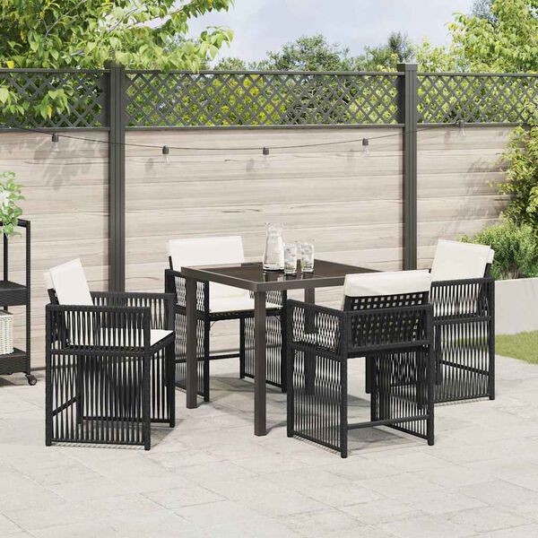 vidaXL Conjunto de Jantar para Jardim 5 pcs Preto vime PE