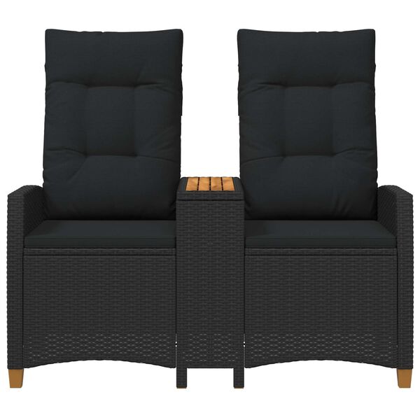 vidaXL Banco reclin&aacute;vel com mesa Preto 126 x 65 x 112 cm vime PE