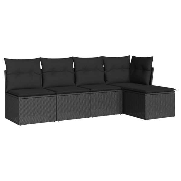 vidaXL 5 pcs conjunto sof&aacute;s de jardim com almofad&otilde;es vime PE preto