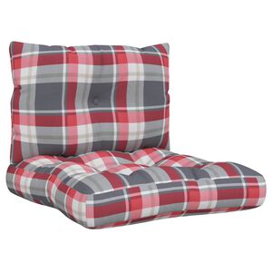 vidaXL Almofad&otilde;es para m&oacute;veis de paletes 2 pcs tecido xadrez vermelho