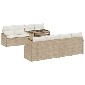 vidaXL Conjunto de Sof&aacute; de Jardim com almofada 7 pcs Bege vime PE