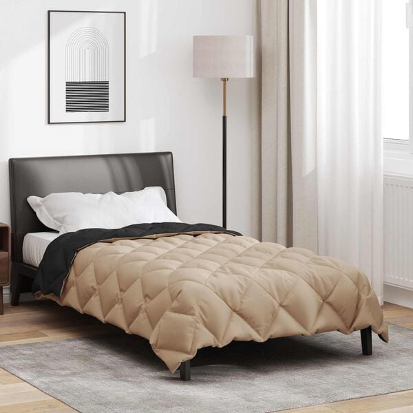 vidaXL Edredom de Inverno Preto e Taupe 220 x 155 cm Microfibra