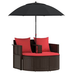 vidaXL Sof&aacute; de jardim Marrom e Vermelho 168 x 168 x 180 cm vime PE