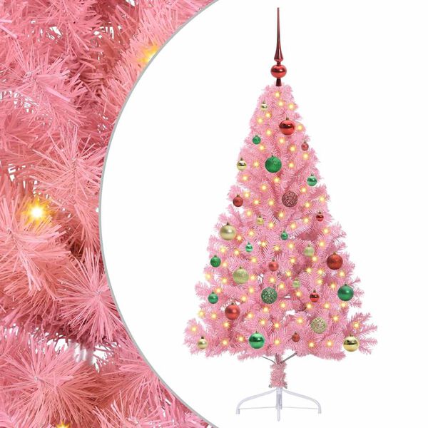 vidaXL &Aacute;rvore de Natal Artificial Pr&eacute;-iluminada Rosa 150 cm PVC