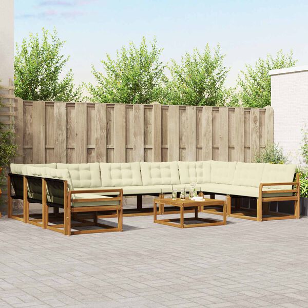 vidaXL Conjunto de Sof&aacute;s para Exterior 10 pcs Natural e Creme