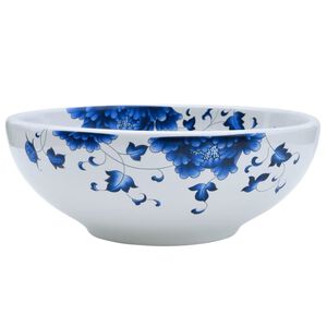 vidaXL Lavat&oacute;rio de bancada redondo &Phi;41x14 cm cer&acirc;mica branco e azul