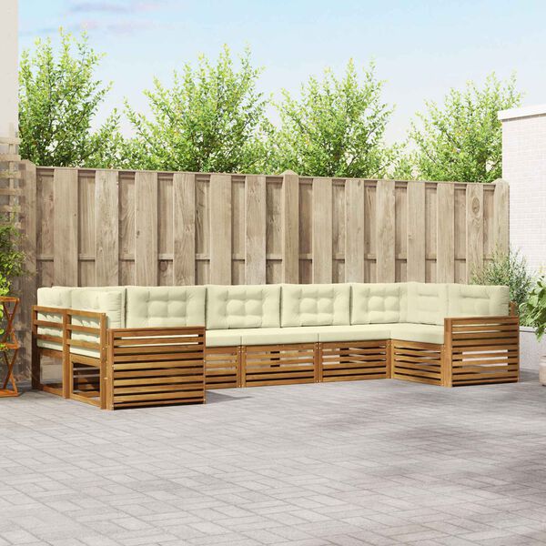 vidaXL Conjunto de Sof&aacute;s para Exterior 7 pcs Natural e Creme