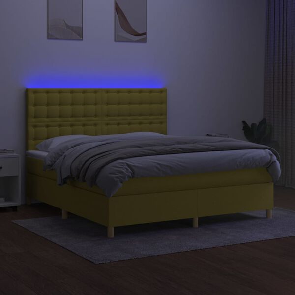 vidaXL Cama box spring c/ colch&atilde;o e LED 160x200 cm tecido verde
