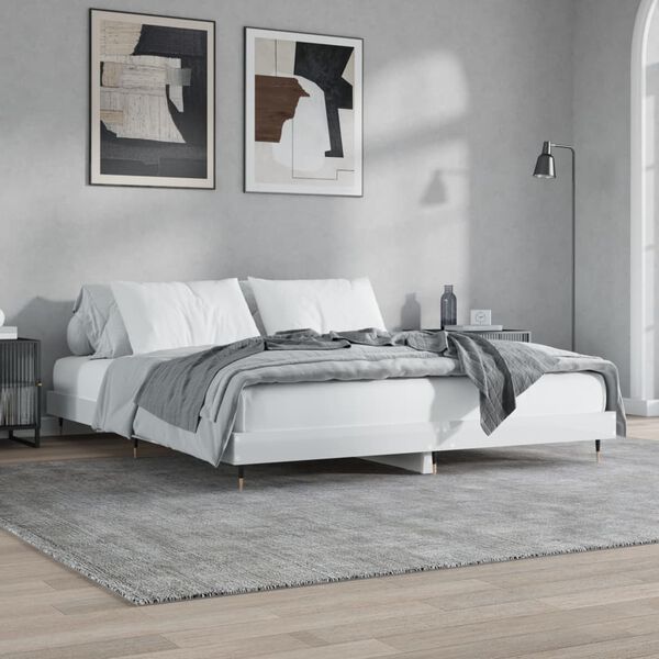 vidaXL Estrutura de cama 200x200 cm derivados madeira branco brilhante
