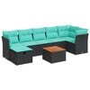 vidaXL Conjunto de sof&aacute; de jardim com 8 pe&ccedil;as e almofadas em rattan sint&eacute;tico preto