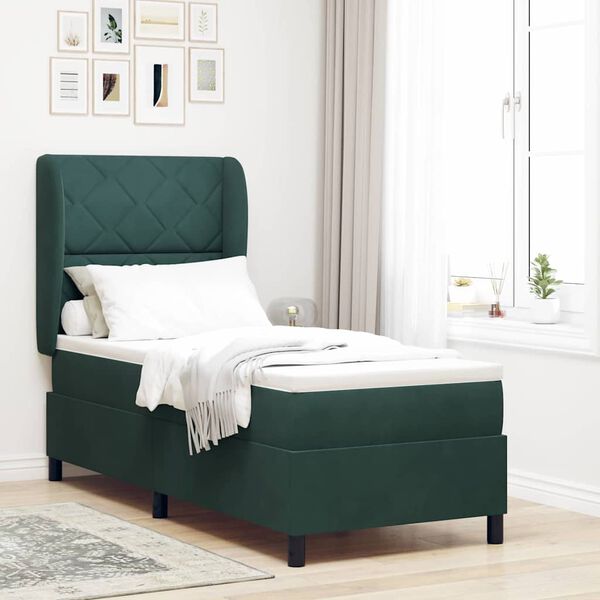 vidaXL Cama Box com colch&atilde;o Verde Escuro 200 x 80 cm Poli&eacute;ster