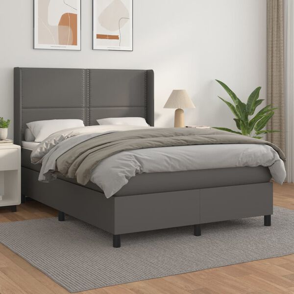 vidaXL Cama com molas/colchão 140x190 cm couro artificial cinzento
