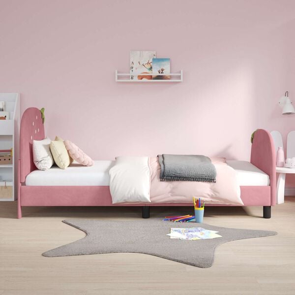 vidaXL Estrutura de Cama Infantil com Cabeceira Rosa 90 x 190 cm