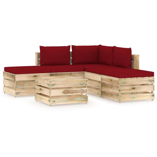 vidaXL 6 pcs conj. lounge jardim c/ almofad&otilde;es madeira impreg. verde