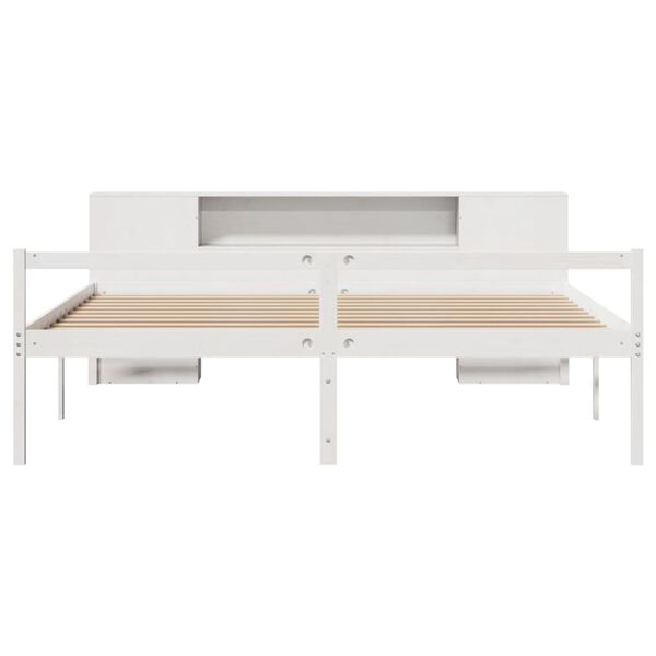 vidaXL Cama com estante sem colch&atilde;o 200x200 cm pinho maci&ccedil;o branco