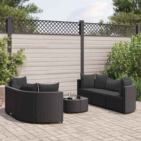 vidaXL 7 pcs conjunto de sof&aacute;s p/ jardim c/ almofad&otilde;es vime PE preto