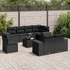 vidaXL 9 pcs conjunto de sof&aacute;s p/ jardim c/ almofad&otilde;es vime PE preto