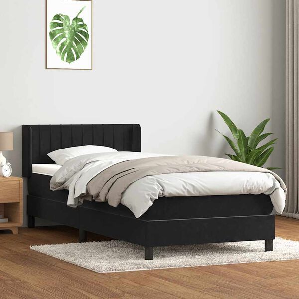 vidaXL Cama com molas/colch&atilde;o 100x220 cm veludo preto
