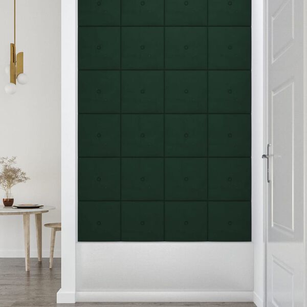 vidaXL Painel de parede 12 pcs 30x30cm tecido 1,08 m&sup2; cor verde-escuro