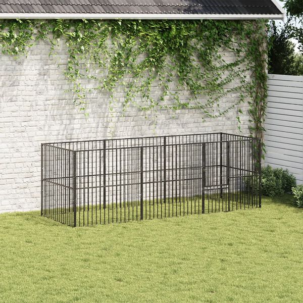 vidaXL Parque para c&atilde;es com 8 pain&eacute;is a&ccedil;o galvanizado preto