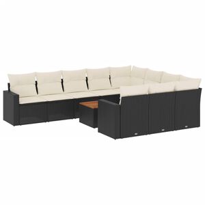 vidaXL 11 pcs conjunto sof&aacute;s de jardim c/ almofad&otilde;es vime PE preto