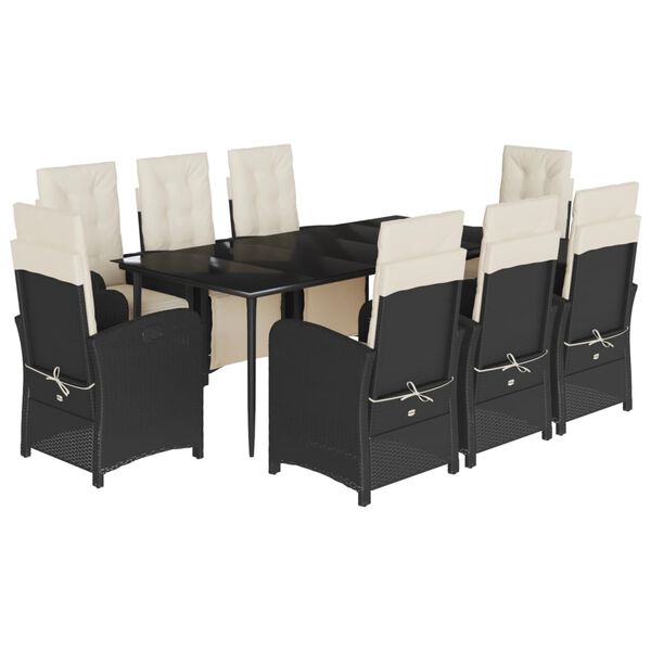 vidaXL 9 pcs conjunto de jantar p/ jardim c/ almofad&otilde;es vime PE preto