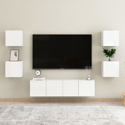 vidaXL Móvel de TV de parede 4 pcs 30,5x30x30 cm branco brilhante