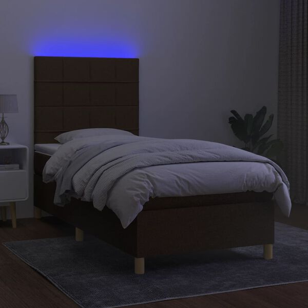 vidaXL Cama box spring c/ colch&atilde;o/LED 90x190 cm tecido castanho-escuro
