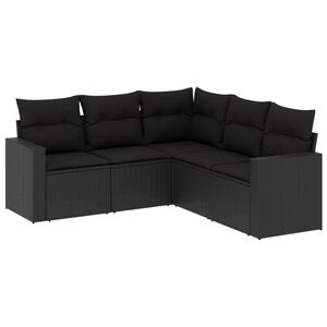vidaXL 5 pcs conjunto sof&aacute;s de jardim com almofad&otilde;es vime PE preto