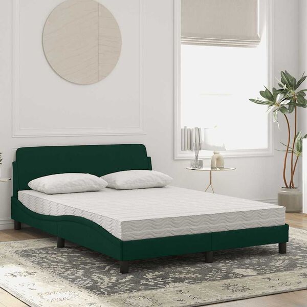 vidaXL Cama com colch&atilde;o Dover 140x200 cm veludo verde-escuro