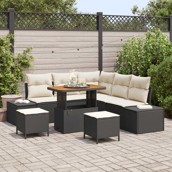 vidaXL Conjunto de Sof&aacute; de Jardim 8 pcs Preto Rattan Sint&eacute;tico