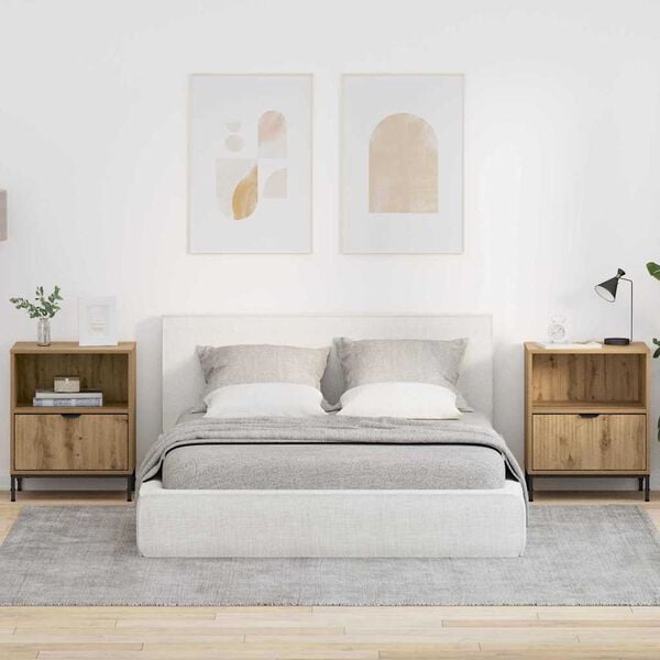 vidaXL Arm&aacute;rio de Cabeceira 2 pcs carvalho artisiano 49 x 36 x 61 cm