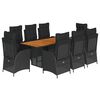 vidaXL 9 pcs conjunto de jantar p/ jardim c/ almofad&otilde;es vime PE preto