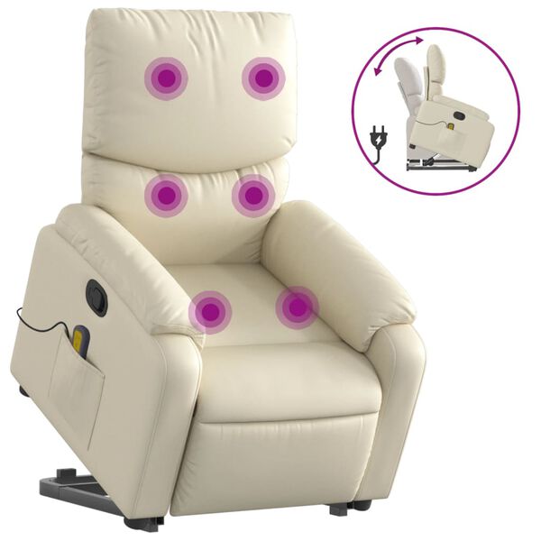 vidaXL Poltrona reclinável de massagens couro artificial cor creme