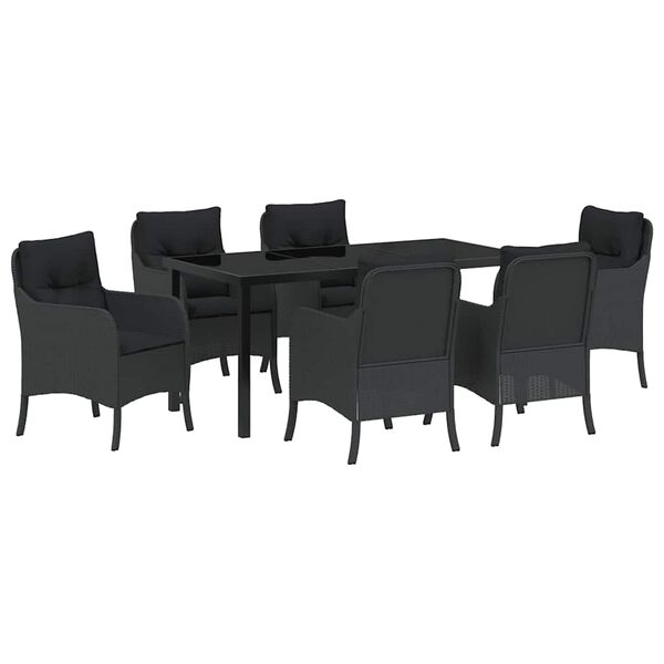 vidaXL Conjunto de Jantar para Jardim com almofada 7 pcs Preto vime PE