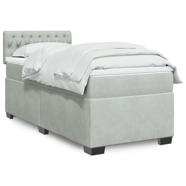 vidaXL Cama com molas/colch&atilde;o 90x190 cm veludo cinza-claro