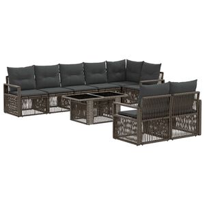 vidaXL Conjunto de Sof&aacute; de Jardim 9 unid. Cinza e Cinza Escuro vime PE