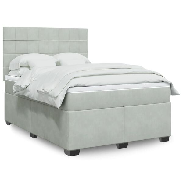 vidaXL Cama com molas/colch&atilde;o 140x190 cm veludo cinzento-claro