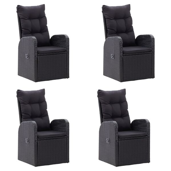 vidaXL 5 pcs conjunto jantar p/ jardim c/ almofad&otilde;es vime PE preto