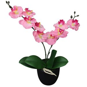 vidaXL Planta orqu&iacute;dea artificial com vaso 30 cm rosa