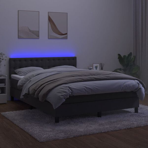 vidaXL Cama box spring c/ colch&atilde;o/LED 140x190cm veludo cinzento-escuro