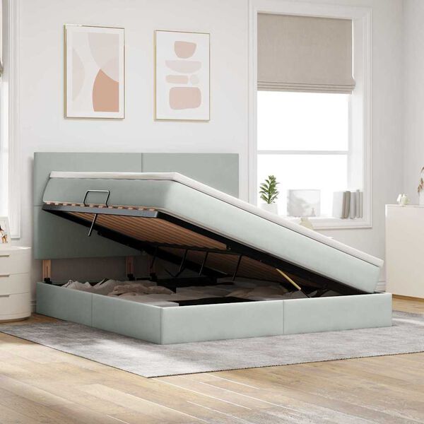 vidaXL Cama com arruma&ccedil;&atilde;o e LED Cinzento-claro 160 x 200 cm Veludo