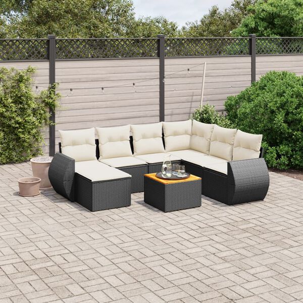 vidaXL 8 pcs conjunto sof&aacute;s de jardim com almofad&otilde;es vime PE preto